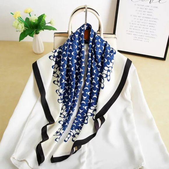 Blue Women Twill Satin Silk Square Scarf/Shawl - Picture 5 of 6